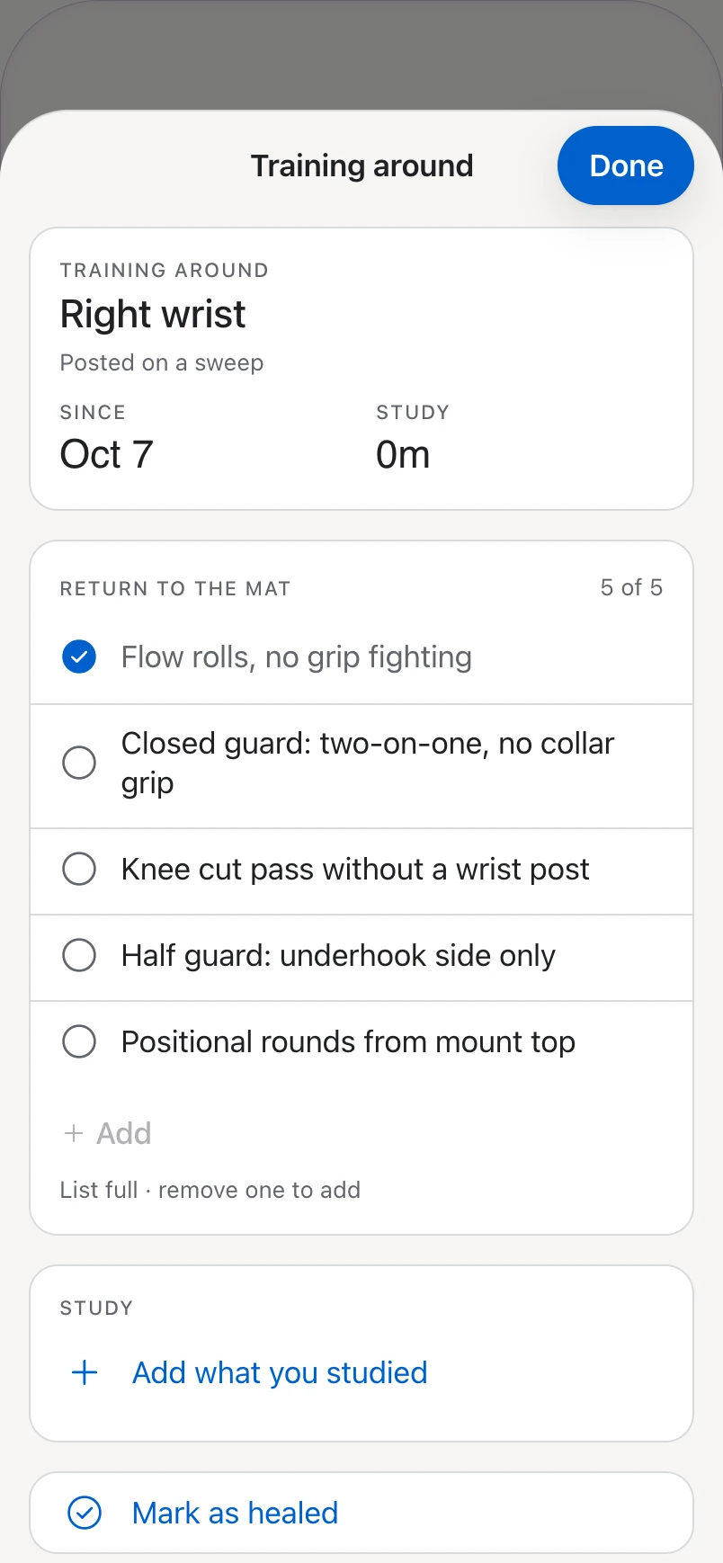 Training around: study entries and the return list